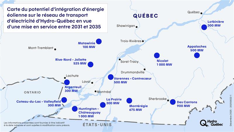 Map of the wind potential in Québec
